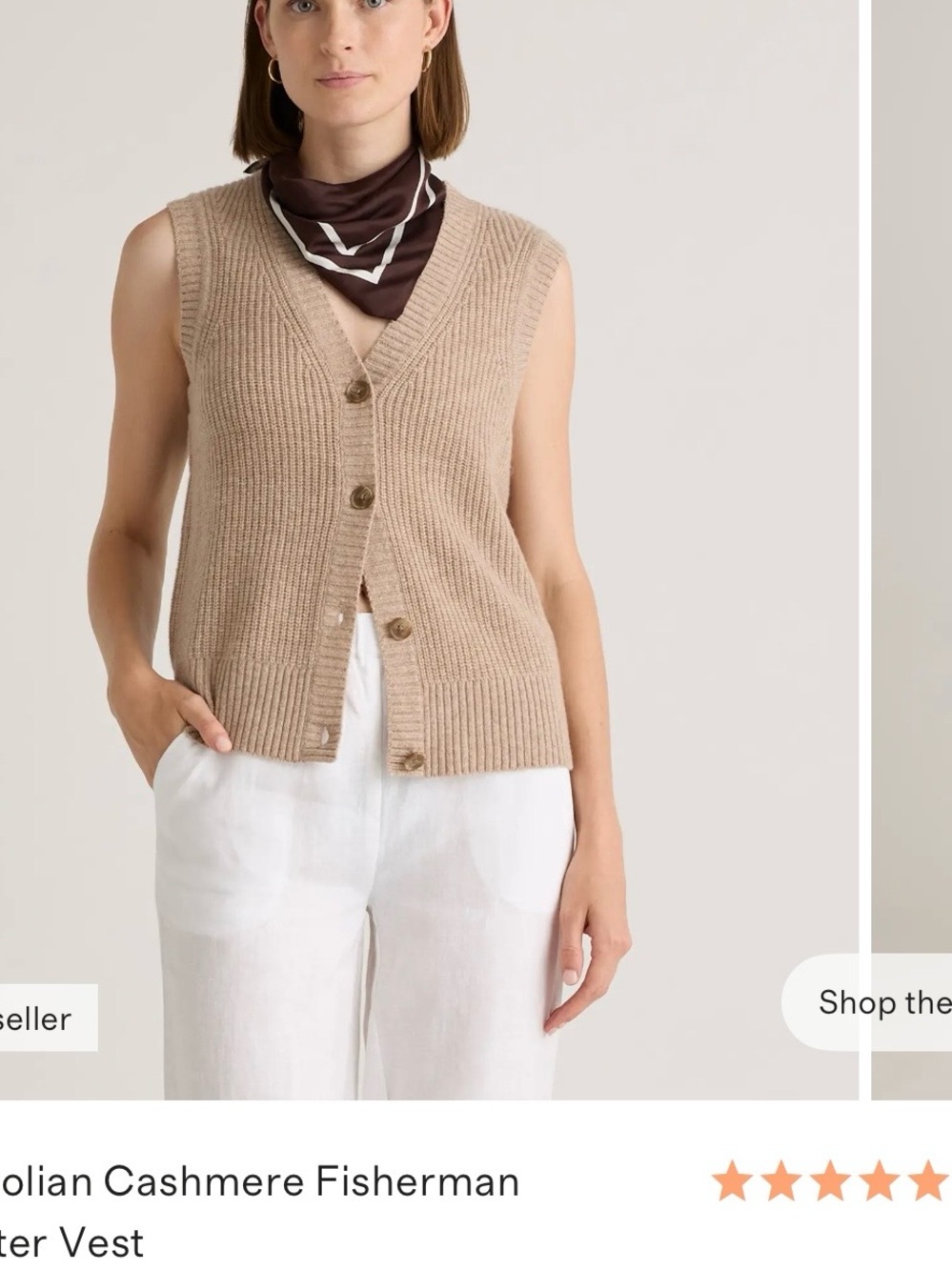 NWOT Mongolian Cashmere Fisherman Sweater Vest - Oatmeal